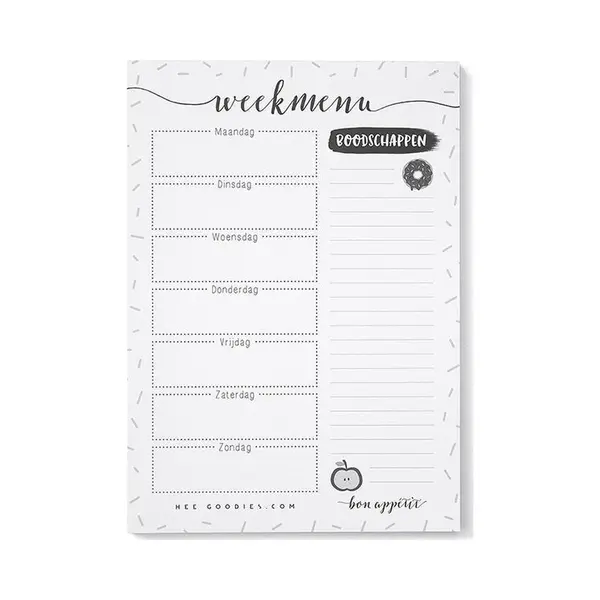 Hee Goodies Maaltijdplanner A5 Afscheurbaar Zwart Wit Menuplanner Scheurblok Boodschappenlijst Weekmenu Planner thumbnail