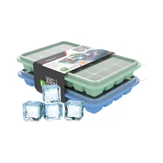 KitchenLove Siliconen IJsblokjesvorm Met Deksel (2 Stuks) - 56 IJsblokjes - Vierkant - Bpa Vrij - 100% Silicone - Groen & Blauw