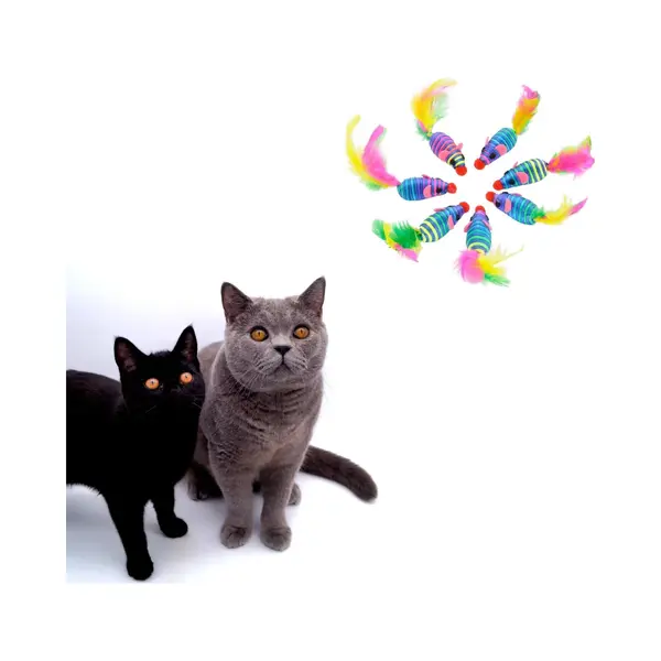 Make Me Purr Regenboog Muizen Met Veer - Kattenspeeltjes - Kattenspeelgoed - Speelgoed Voor Katten - Kat Speeltje Muis - Kitten Speeltjes Muisjes - 10 thumbnail