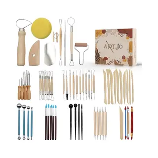 ArtJo 61-delige Klei Gereedschap Pottenbakken Boetseren Boetseer Set - Beeldhouwen - Boetseergereedschap - Spatels/Mes/Mesjes/Mirettes -