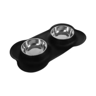 KCMultisupplies Voerbak Kat En Hond – Dubbele Rvs Antislip Eetbak – Drinkbak – Siliconen Placemat Hondenvoerbak – Waterbak – Hondenbak Voerbakjes