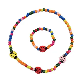 Fako Bijoux® - Kinderketting En Armband - Hout - Lieveheersbeestje