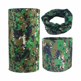 Fako Fashion - Colsjaal - Gezichtsmasker - Bandana - Nekwarmer - Sjaal - Col - Microfiber Faceshield - Block Camouflage Groen