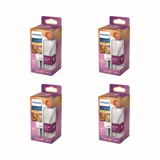 Philips Voordeelverpakking - E27 - WarmGlow - Led Standaardlamp - Mat - 60W - Dimbaar - Warmwit Licht - Set Van 4 Stuks