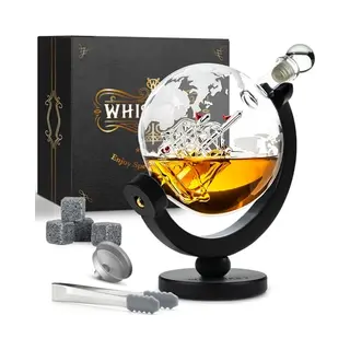 Whisiskey - Whiskey Decanter Set - 900ML Globe Carafe - Whiskey Gift Sets For Men - Whisky Set - Glass Gifts For Men - Inc. 4 Whiskey Stones,