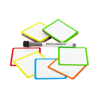 Brute Strength Dry Erase Magnets Set - 50 Pack Includes Marker - Coloured Frame - 3x3 Whiteboard Magnetic Planning Pads Labels - Small White Board Magnet Strips