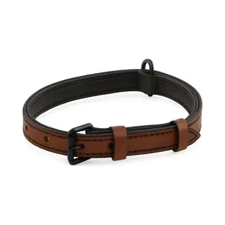 Brute Strength - Luxe Leren Halsband Hond - Bruin Met Zwarte Stiksels - S - (26 - 33 Cm) X 1, 5cm - Honden Halsband - Hondenhalsband - Halsband Hond