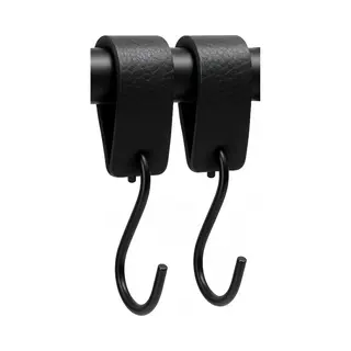 Brute Strength - S Haken Mit Lederschlaufe - Schwarz - 2X - 12, 5 X 2, 5 Cm - Kleiderhaken Garderobenhaken Fleischerhaken Leder