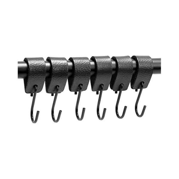 Brute Strength - S Haken Mit Lederschlaufe - Schwarz - 6X - 12, 5 X 2, 5 Cm - Kleiderhaken Garderobenhaken Fleischerhaken Leder thumbnail