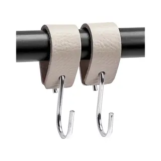 Brute Strength - S Haken Mit Lederschlaufe - Hellgrau - 2X - 12, 5 X 2, 5 Cm - Kleiderhaken Garderobenhaken Fleischerhaken Leder