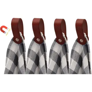 Brute Strength - Leren Magneet Theedoekhaak - Cognac - 4 Stuks - Ophanghaakje - Keukendoekhaakje - Handdoekhaakje - Handdoeklus - Handdoekhanger -