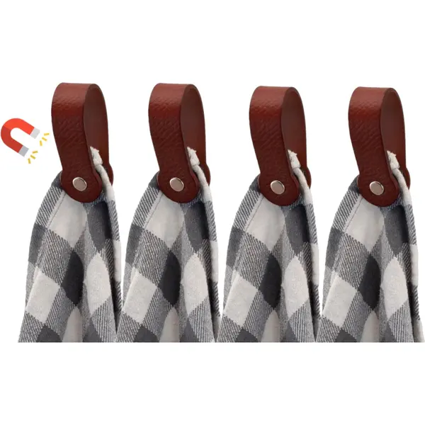 Brute Strength - Leren Magneet Theedoekhaak - Cognac - 4 Stuks - Ophanghaakje - Keukendoekhaakje - Handdoekhaakje - Handdoeklus - Handdoekhanger - thumbnail