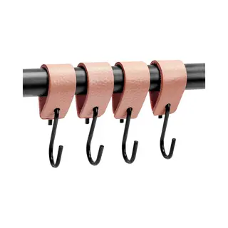 Brute Strength - Leren S-haak Hangers - Roze - 4 Stuks - 12, 5 X 2, 5 Cm – Zwart Zilver – Leer - Handdoekhaakjes - Ophanghaken – Kapstokhaak