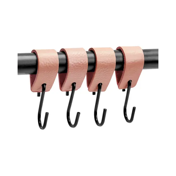 Brute Strength - Leren S-haak Hangers - Roze - 4 Stuks - 12, 5 X 2, 5 Cm – Zwart Zilver – Leer - Handdoekhaakjes - Ophanghaken – Kapstokhaak thumbnail