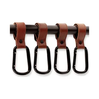 Brute Strength – Multifunctionele Klittenband Haak - Cognac - 4 Stuks - Tassenhaak - Stroller Straps – Buggy Haak - Tassenhanger - Kinderwagen
