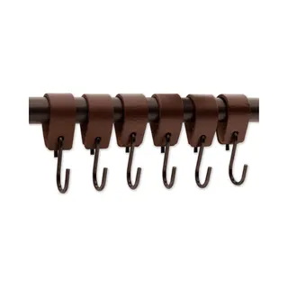 Brute Strength - Leren S-haak Hangers - Bruin - 24 Stuks - 12, 5 X 2, 5 Cm – Zwart Zilver – Leer - Handdoekhaakjes - Ophanghaken – Kapstokhaak