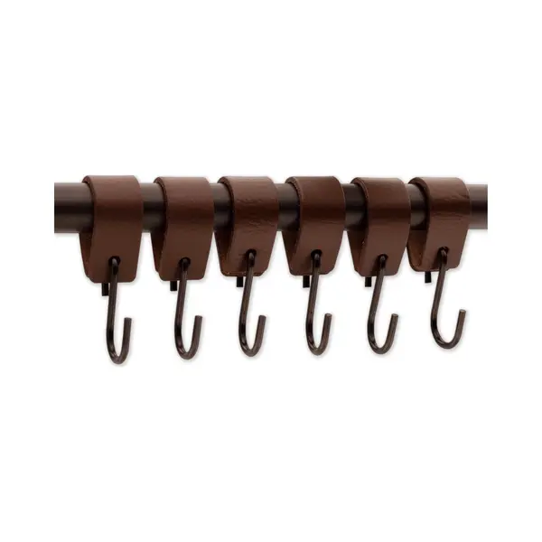 Brute Strength - Leren S-haak Hangers - Bruin - 24 Stuks - 12, 5 X 2, 5 Cm – Zwart Zilver – Leer - Handdoekhaakjes - Ophanghaken – Kapstokhaak thumbnail