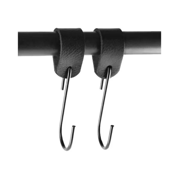 Brute Strength - Leren Ronde S-haak Hangers - Zwart - 2 Stuks - 12, 5 X 2, 5 Cm – Zwart Zilver – Leer - Handdoekhaakjes - Ophanghaken – thumbnail