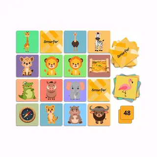 Smarfer Safari Memory Spel – 48 Kaartjes – Educatief Geheugenspel Voor Kinderen En Volwassenen – Memory Spelletjes - Dieren Thema – Memo
