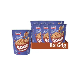 Unox Good Noodles Cup - Pittige Kip - 8 X 64 G - Voordeelverpakking