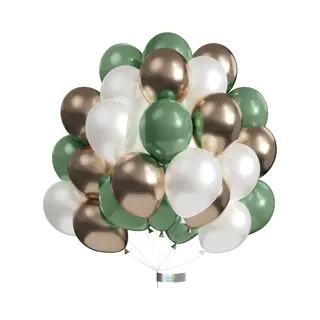 Luna Balunas 50 Stuks Latex Olijfgroen & Gouden Ballonnen Set Met Lint - Champagne Wit - Eco Friendly Fsc