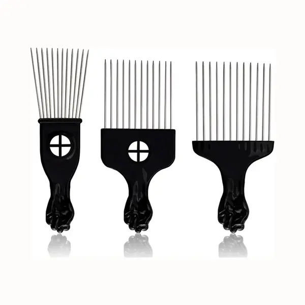 New Age Devi - Peigne Afro - Peigne De Coiffure - Outil De Coiffure - Peigne Afro - Afro Pick - Peigne Afro Coiffant - En 3 Tailles Et 3 Types - Noir thumbnail