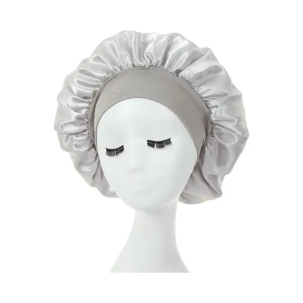 New Age Devi - Satijnen Nachtrust Cap - Breedgerande Unisex Slaapmuts Grijs thumbnail