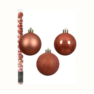 Decoris Mini Kerstballen - 14x St - Pompoen Oranje - D3 Cm - Kunststof - Kerstversiering
