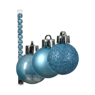 Decoris Mini Kerstballen - 14x St - Lichtblauw - D3 Cm - Kunststof - Kerstversiering
