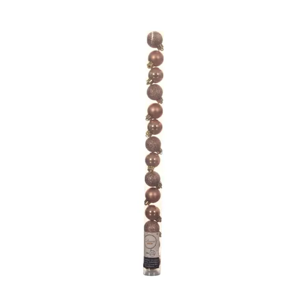 Decoris Mini Kerstballen - 14x St - Toffee Bruin - D3 Cm - Kunststof - Kerstversiering thumbnail