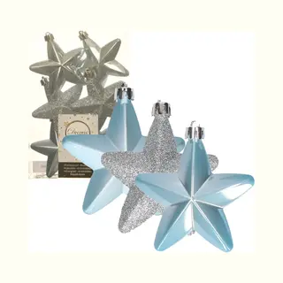 Decoris Kersthanger Sterren - 6x St - Lichtblauw - 7 Cm - Kunststof - Kerstornamenten - Kerstversiering