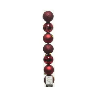 Decoris 7x Stuks Kunststof Kerstballen Donkerrood (oxblood) 8 Cm - Mix - Onbreekbare Plastic Kerstballen