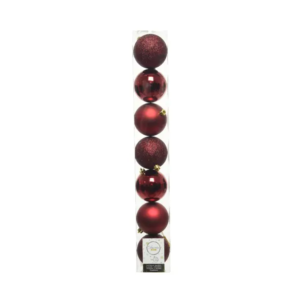 Decoris 7x Stuks Kunststof Kerstballen Donkerrood (oxblood) 8 Cm - Mix - Onbreekbare Plastic Kerstballen thumbnail