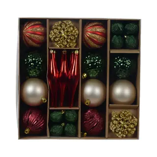 Decoris Kerstballen En Ornamenten Set -46-delig - Rood/groen/champagne -kunststof - Kerst