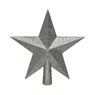 Decoris Kerstboom Piek - Ster Vorm - Antraciet Grijs - Glitter - 19 Cm - Kunststof - Kerstpiek