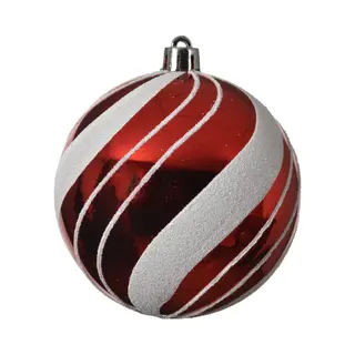 Decoris Kerstbal Wit-rood Gestreept