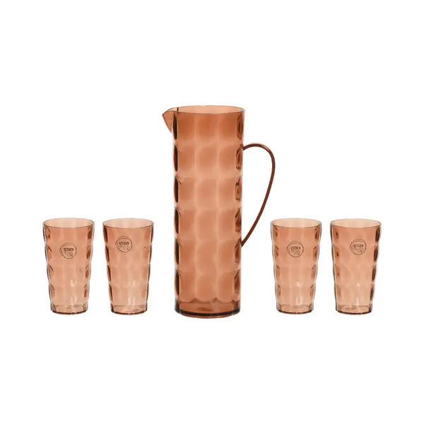Decoris Waterkan/karaf Set - Incl. 4 Bekers - 1, 7L - Kunststof - Terra Bruin thumbnail