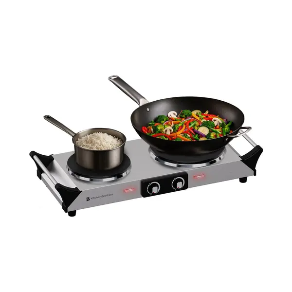 KitchenBrothers Elektrokochfeld - 2 Brenner - 2500W - Edelstahl thumbnail