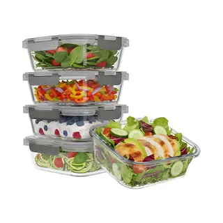 KitchenBrothers Meal Prep Bakjes - Glazen Vershoudbakjes - Luchtdicht - Bpa En Pfas Vrij - 1L - Glas - 5 Stuks