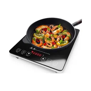 KitchenBrothers Induktionskochfeld - 1 Brenner - Freistehend - 2000W - Schwarz
