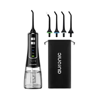 Auronic Water Flosser - Elektrisch - Munddusche Zahnzwischenräume - 3 Stufen - 4 Düsen - 300 Ml - Schwarz