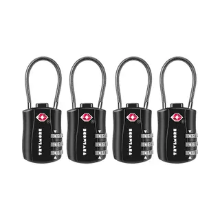 Trvlmore Kofferslot - Tsa Reisslot - Slot - Hangslot - 3 Cijferig - 4 Stuks - Slotje Bagage - Kabelslot - Cijferslot - Zwart