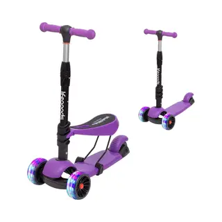 LifeGoods MultiRider Kinderstep - Step 3-8 Jaar - Hoogte Verstelbaar Zitje - Lichtgevende Led Wielen - Jongens/Meisjes - Paars