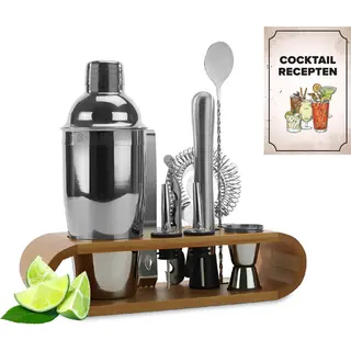 KitchenBrothers Cocktail Set - 11 Delig - Pfas-Vrij - Inclusief Cocktail Shaker (750ml) - Compleet Voor Cocktailbar - Natuurlijkhout - Cocktailset -