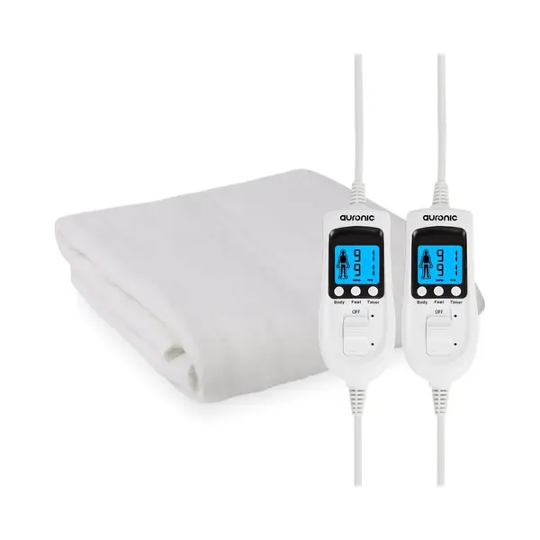 Auronic Electric Blanket - 2 Personen - Verstellbare Fußzone - 160x150cm - Mit Eckgummis - Weiß thumbnail