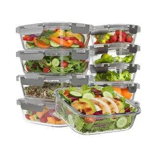 KitchenBrothers Meal Prep Bakjes - Vershoudbakjes Set - Luchtdicht - Bpa En Pfas Vrij - 1L En 370ml - Glas - 10 Stuks