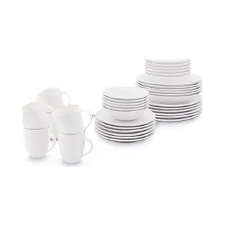 Vtwonen Servies Basic - Serviesset 6 Persoons - Wit Porselein - Met Borden, Kommen En Kopjes - 36-delig