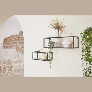 Lifa Living 2er Set Wandregal Im Industrie Design, Schweberegal Aus Schwarzem Metall & Holz, 2X Quadratisches Hängeregal Für Wohnzimmer & Flur,