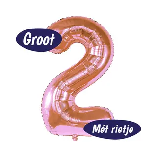 Happy Happenings Cijfer Ballonnen - Ballon Cijfer 2 - 70cm Rosé Goud - Folie - Opblaas Cijfers - Verjaardag - 2 Jaar, 20 Jaar, 21 Jaar - Versiering