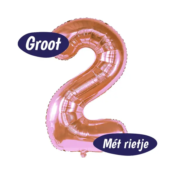 Happy Happenings Cijfer Ballonnen - Ballon Cijfer 2 - 70cm Rosé Goud - Folie - Opblaas Cijfers - Verjaardag - 2 Jaar, 20 Jaar, 21 Jaar - Versiering thumbnail
